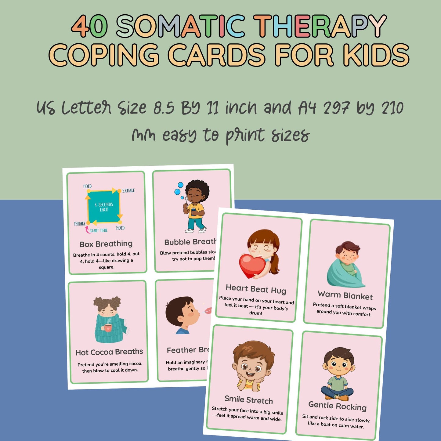 40 Somatic Therapy Coping Skills Cards for Kids | Nervous System Regulation, Polyvagal Grounding Activities, Emotional Regulation Tools