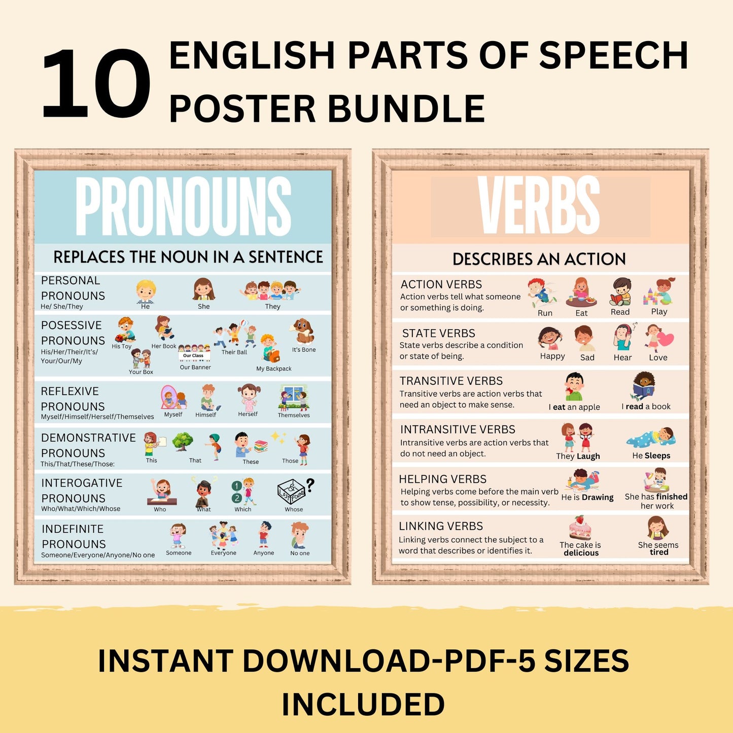 English Classroom Poster Bundle Bulletin Board Parts of Speech Pastel Boho Classroom Decor Modern English Classroom Posters Elementary