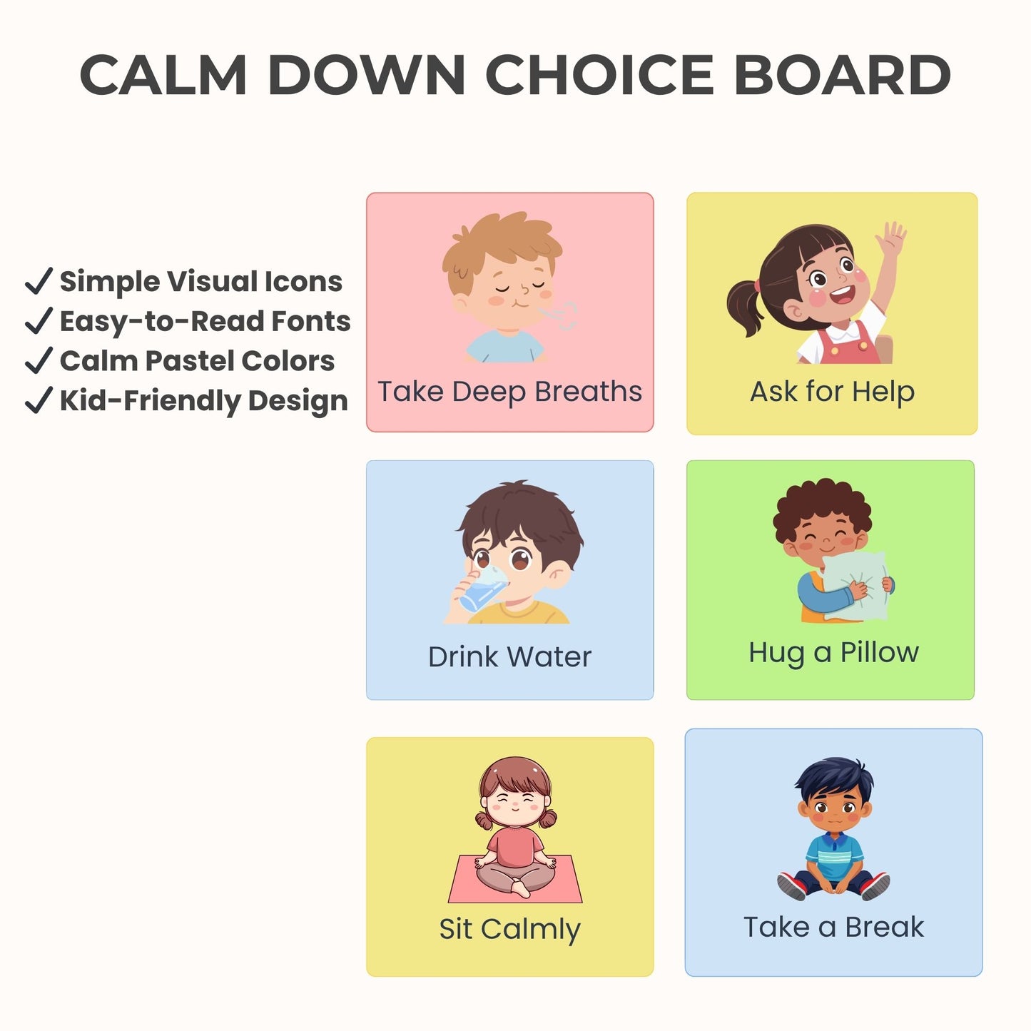 Calm Down Choice Board for Kids | Emotional Regulation and Coping Skills Printable