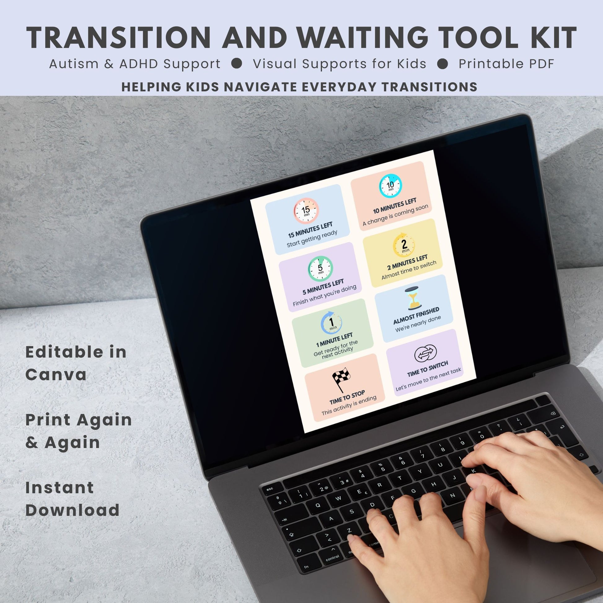 Editable Canva templates for autism visual supports that can be customized for home, school, therapy, and special education