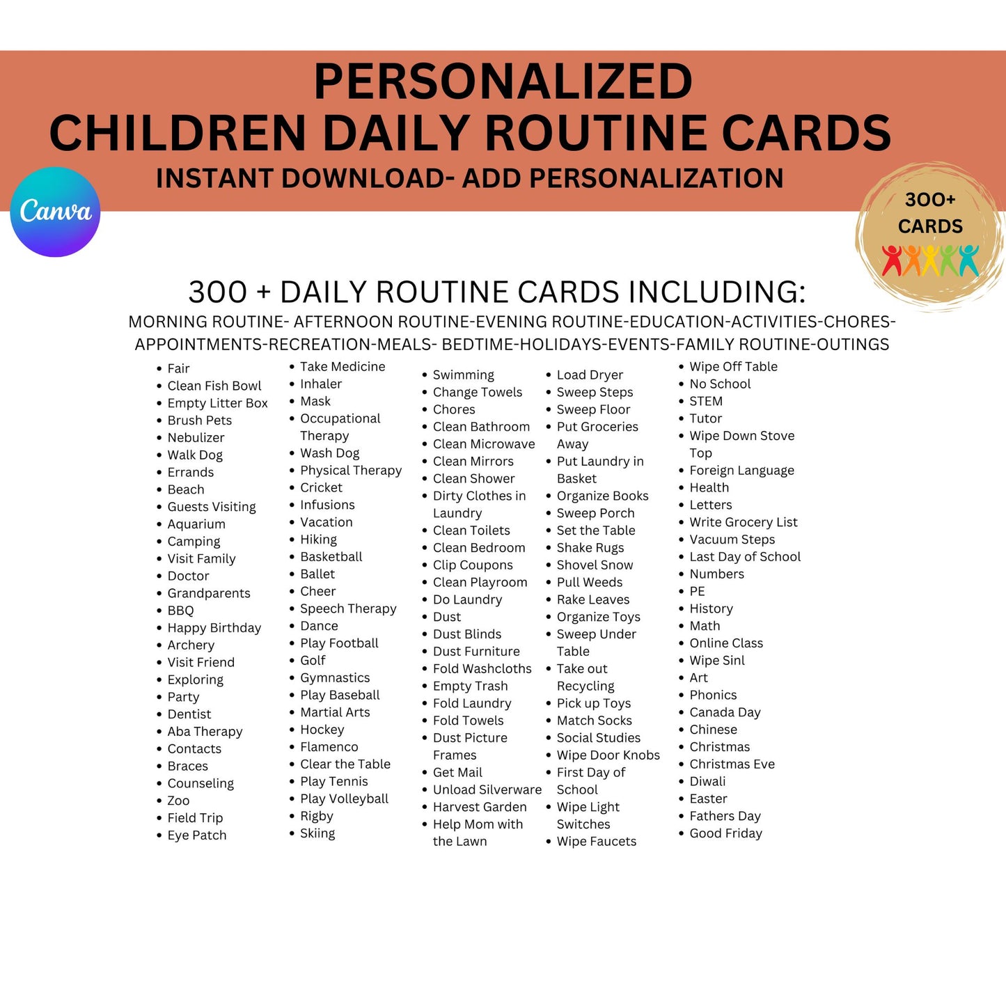 300+ Daily Routine Cards for Autism & ADHD | Visual Schedule Chart ABA Therapy Printable Canva Template