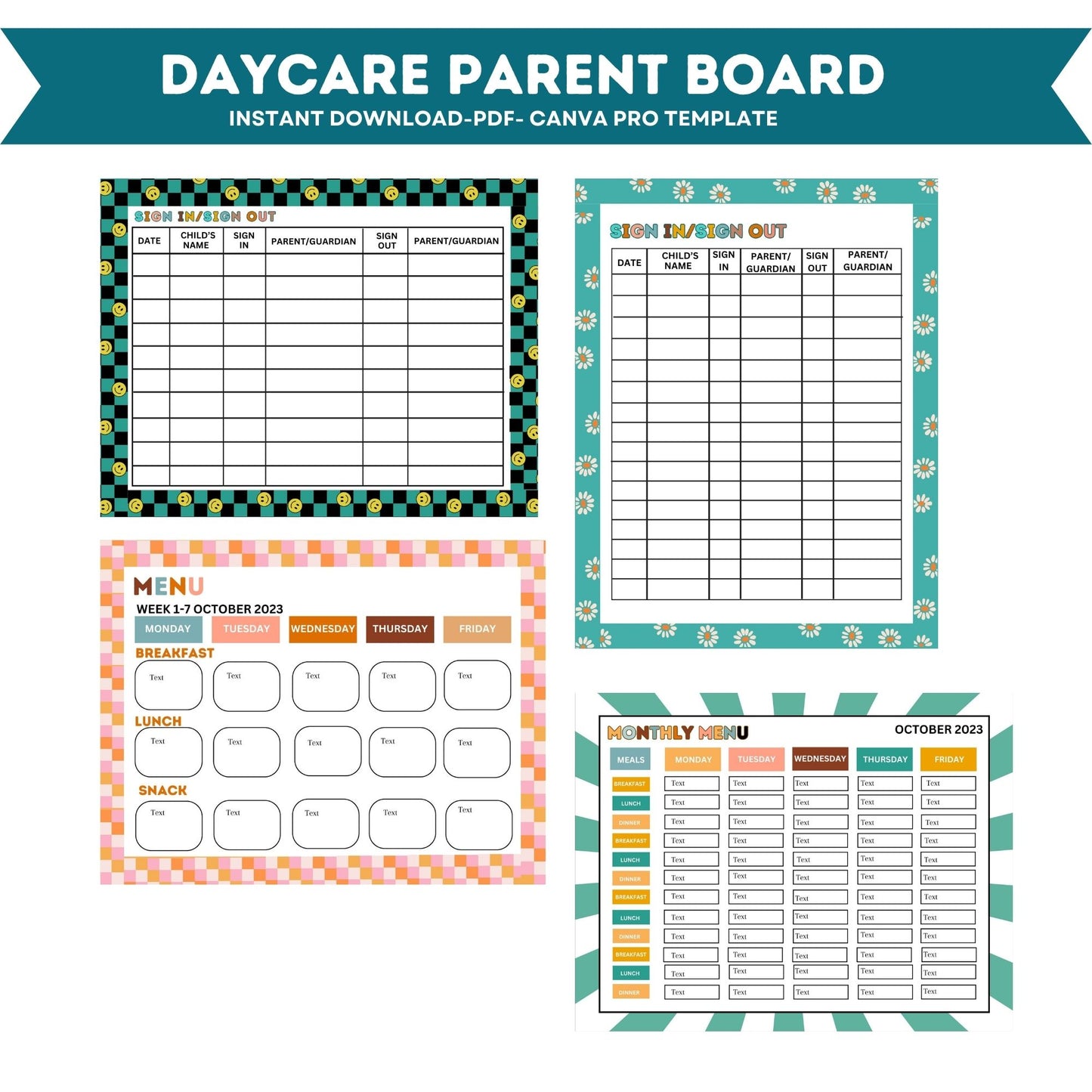 Daycare Parent Bulletin Board Template | Editable Canva Childcare Info Board | Daycare Management & Organization Forms