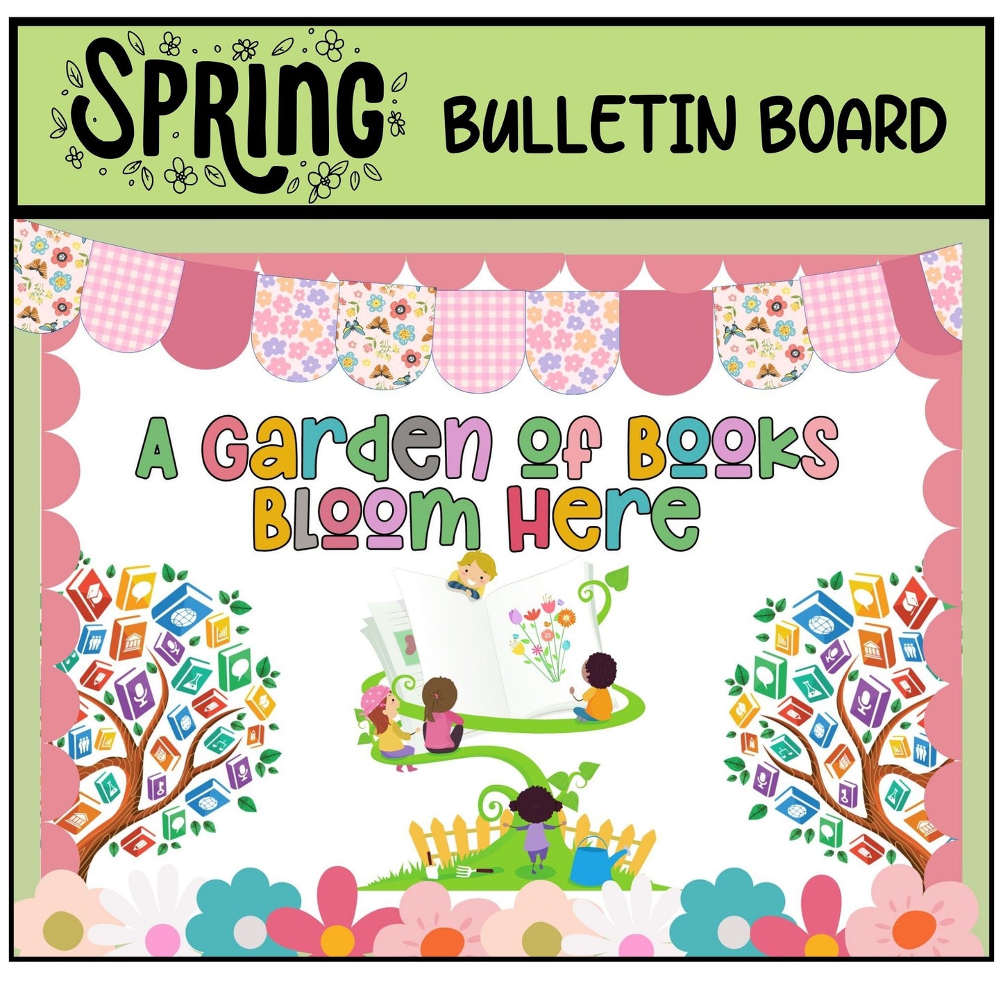 Spring Reading Bulletin Board | Books-Themed Classroom Decor | Spring Door Display & School Library Decor