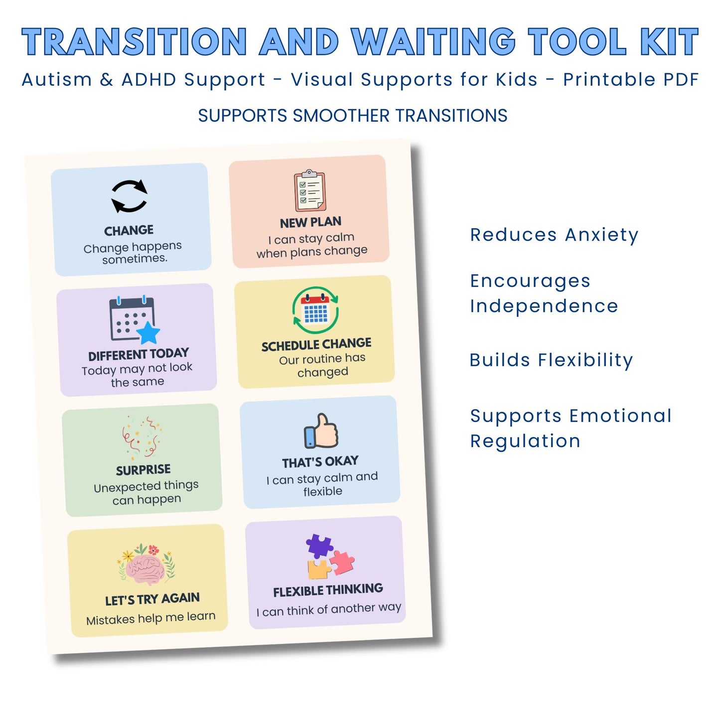 Transition support cards for kids with autism and ADHD helping children manage changes and daily routines