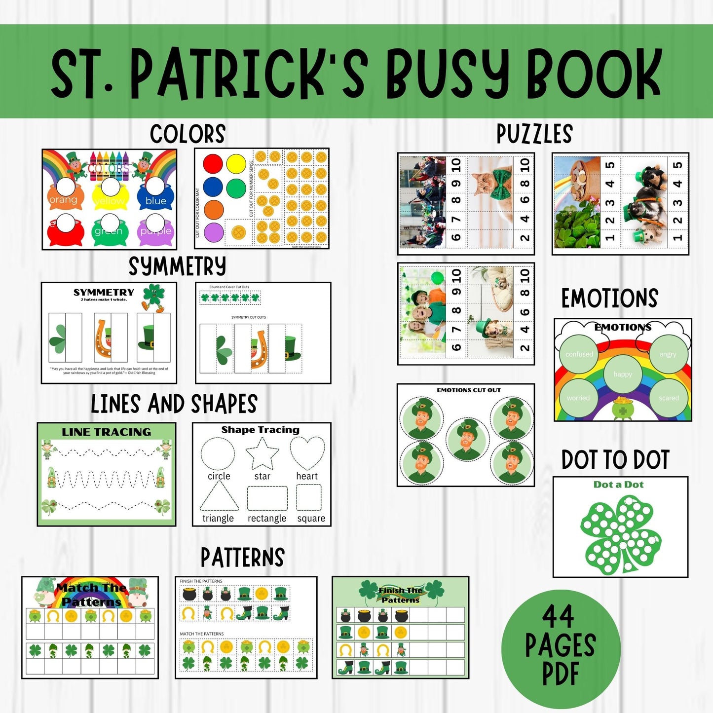 St Patricks Day Busy Book Printable Toddler Learning Binder Preschool Printables Homeschool Activity Book Educational Worksheets for Kids