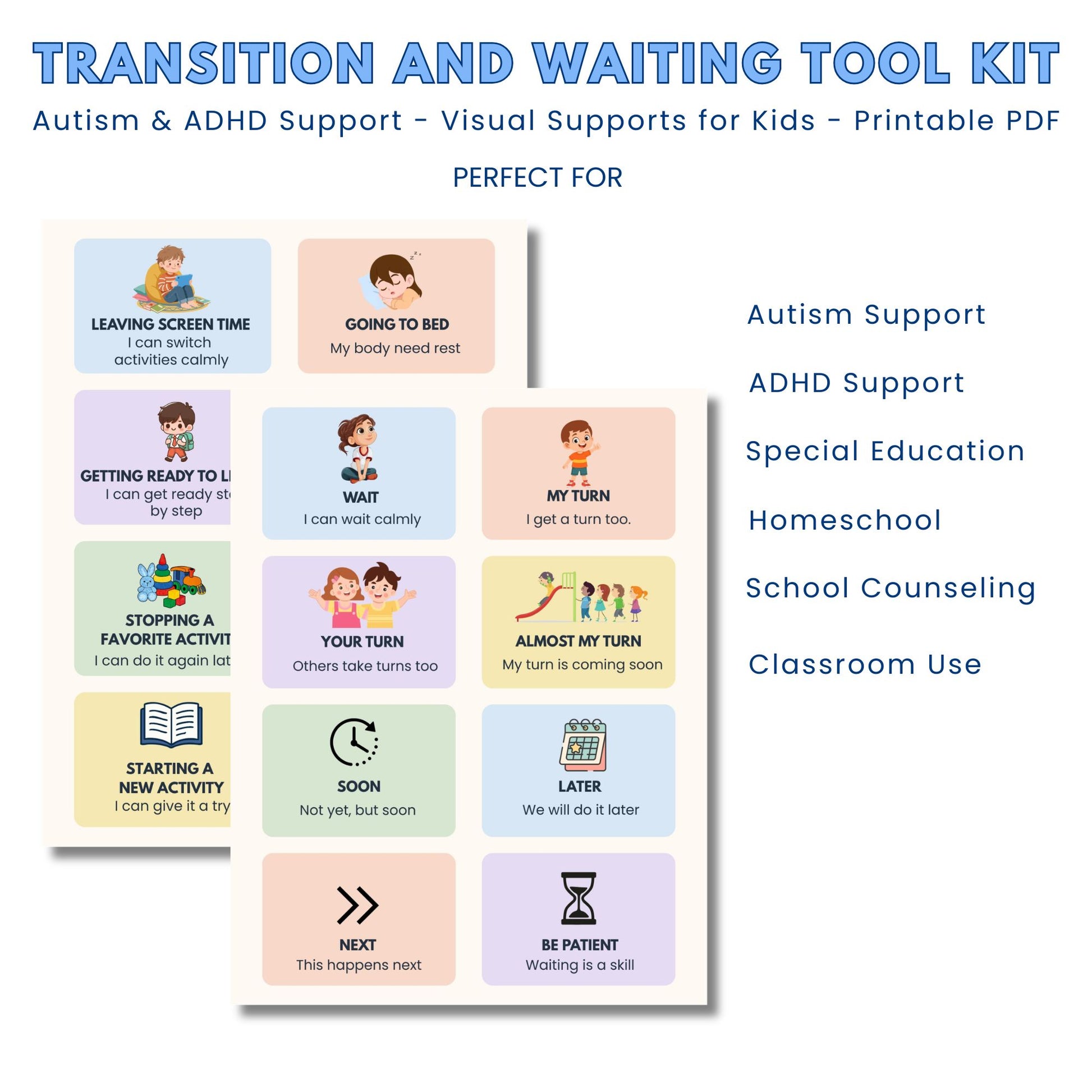 Visual waiting cards for autism and ADHD support teaching patience, turn taking, and self regulation