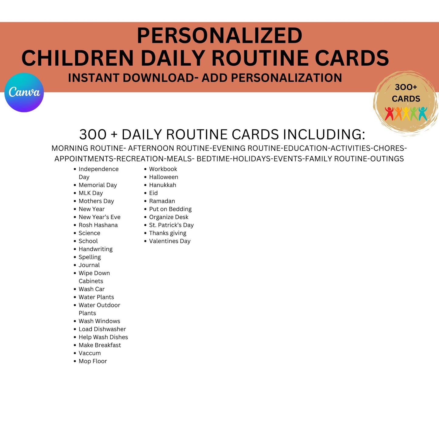 300+ Daily Routine Cards for Autism & ADHD | Visual Schedule Chart ABA Therapy Printable Canva Template