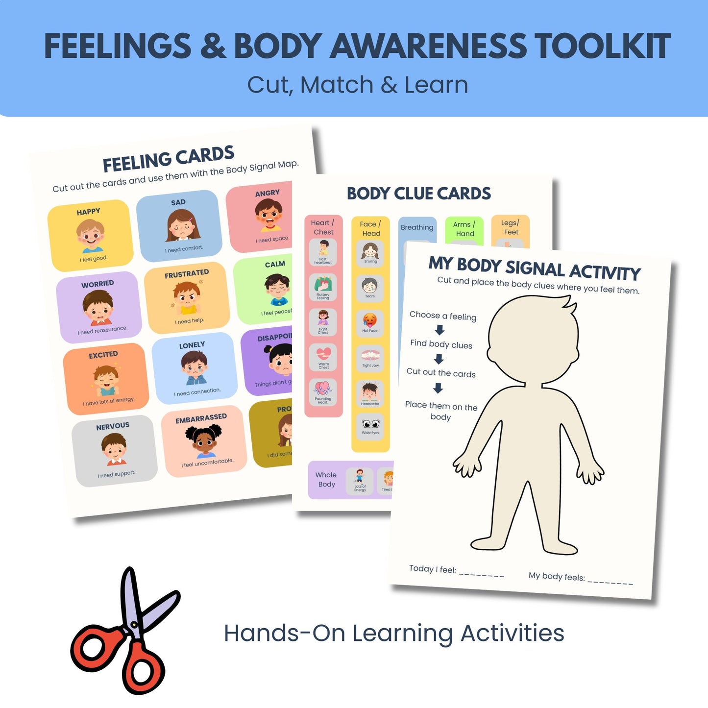 Body signal cards for emotional regulation, interoception, autism support, and ADHD support