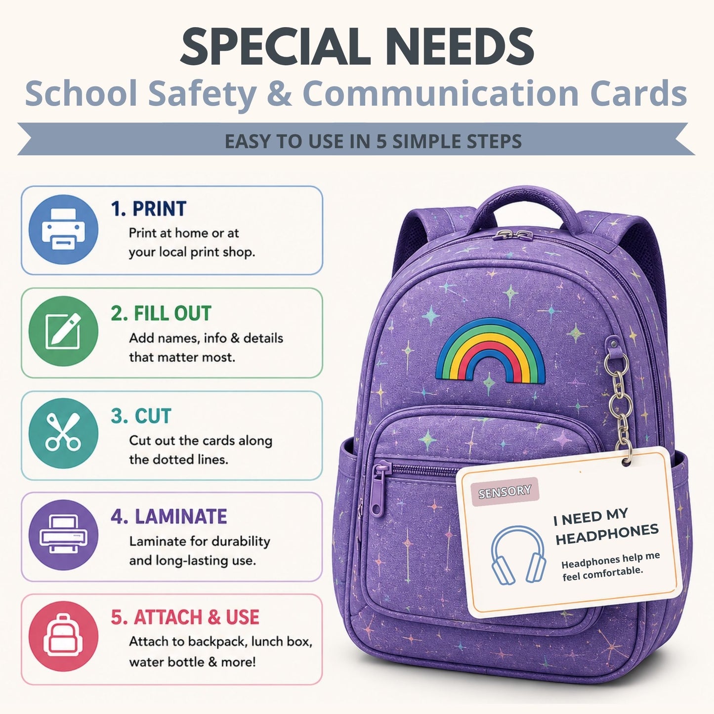 How to use printable special needs communication cards: buy, download, edit, print, laminate and use