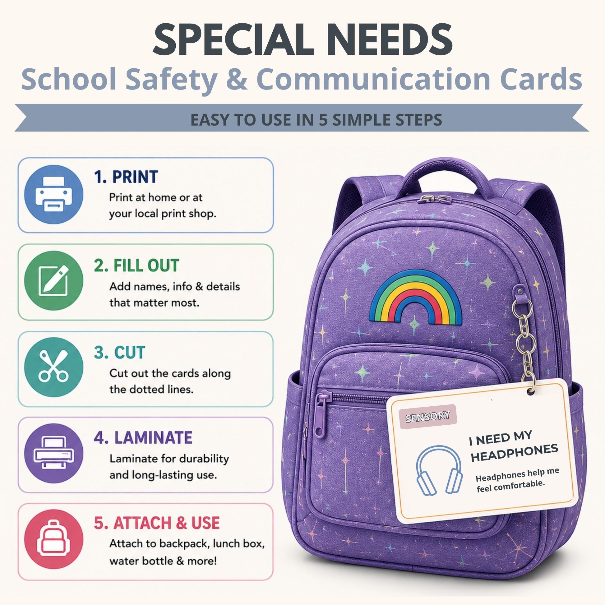 How to use printable special needs communication cards: buy, download, edit, print, laminate and use