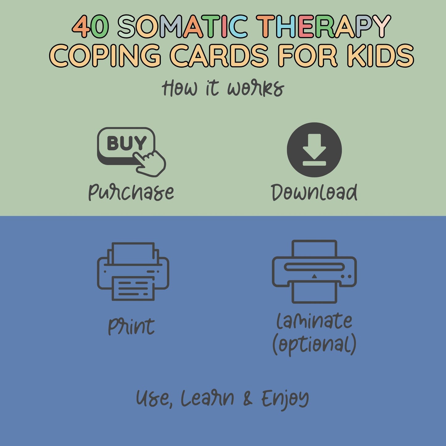 40 Somatic Therapy Coping Skills Cards for Kids | Nervous System Regulation, Polyvagal Grounding Activities, Emotional Regulation Tools