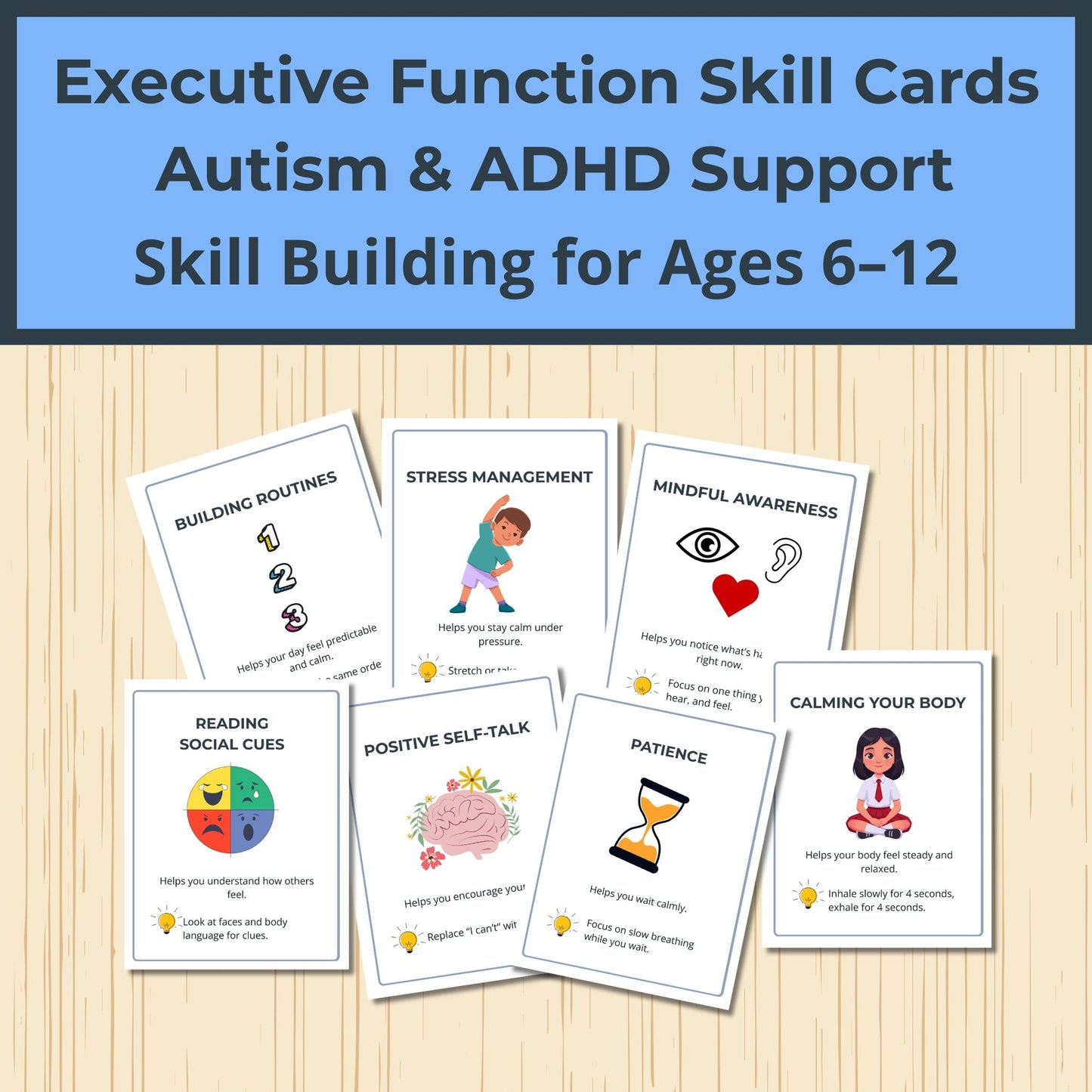 Autism & ADHD Executive Function Cards | 62 Skill Flashcards for Focus, Planning & Self-Regulation