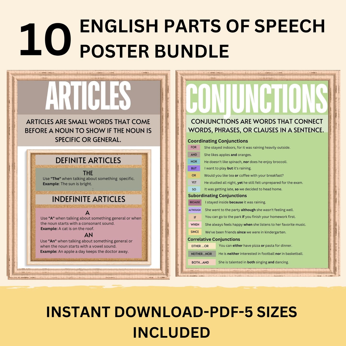 English Classroom Poster Bundle Bulletin Board Parts of Speech Pastel Boho Classroom Decor Modern English Classroom Posters Elementary