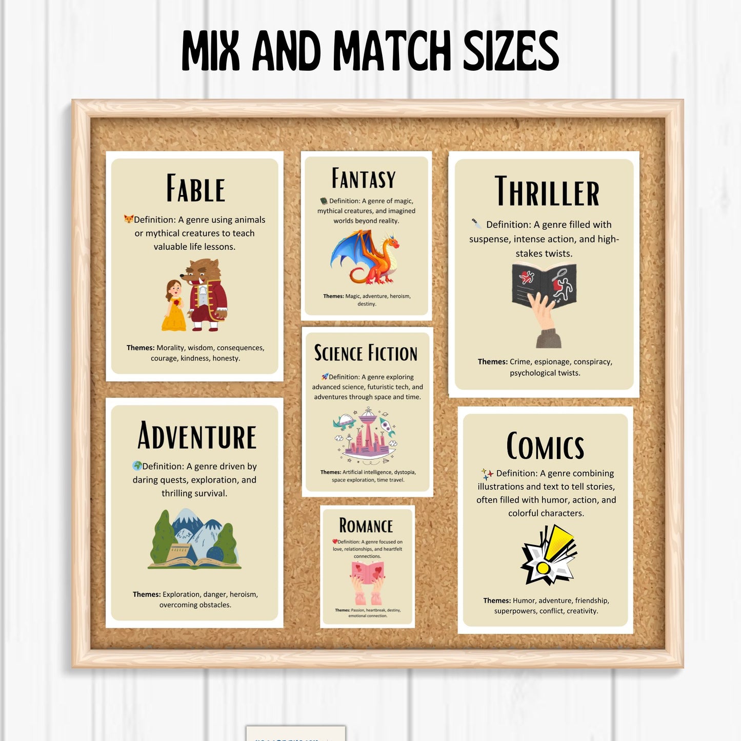 Literary Genres Poster Bundle for Classroom and Library | 12 Genre Posters with Definitions and Themes