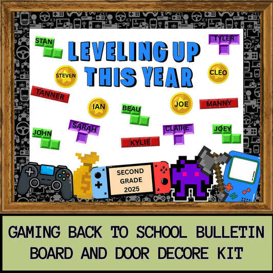 Back to School Gaming Bulletin Board Kit – Gamer Classroom Decor, Pixel Theme Display, Editable Name Tags, Borders & Lettering