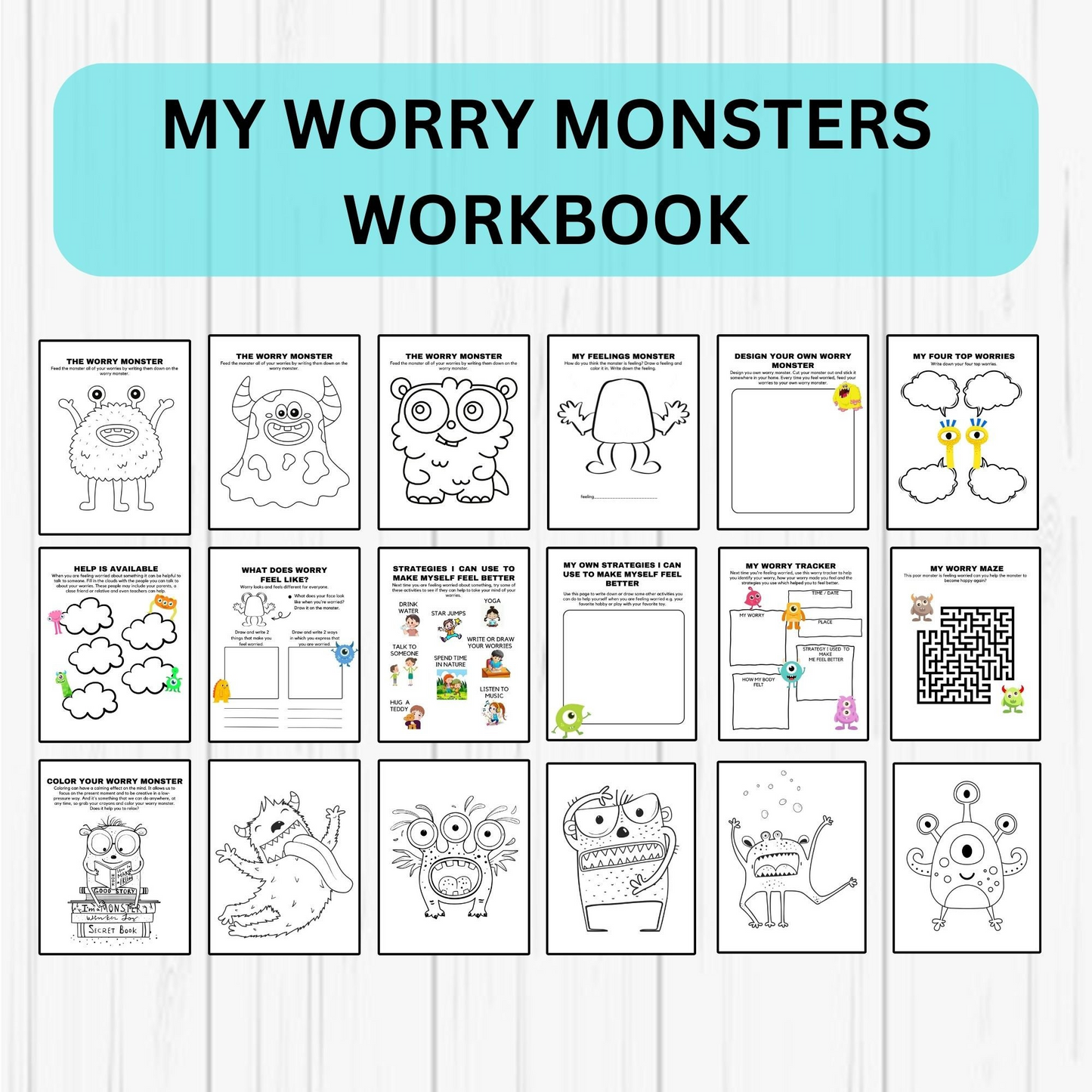 Worry Monster Anxiety Workbook for Kids | CBT Worksheets & Coping Skills | Printable Therapy Resources for Children | School & Home Use