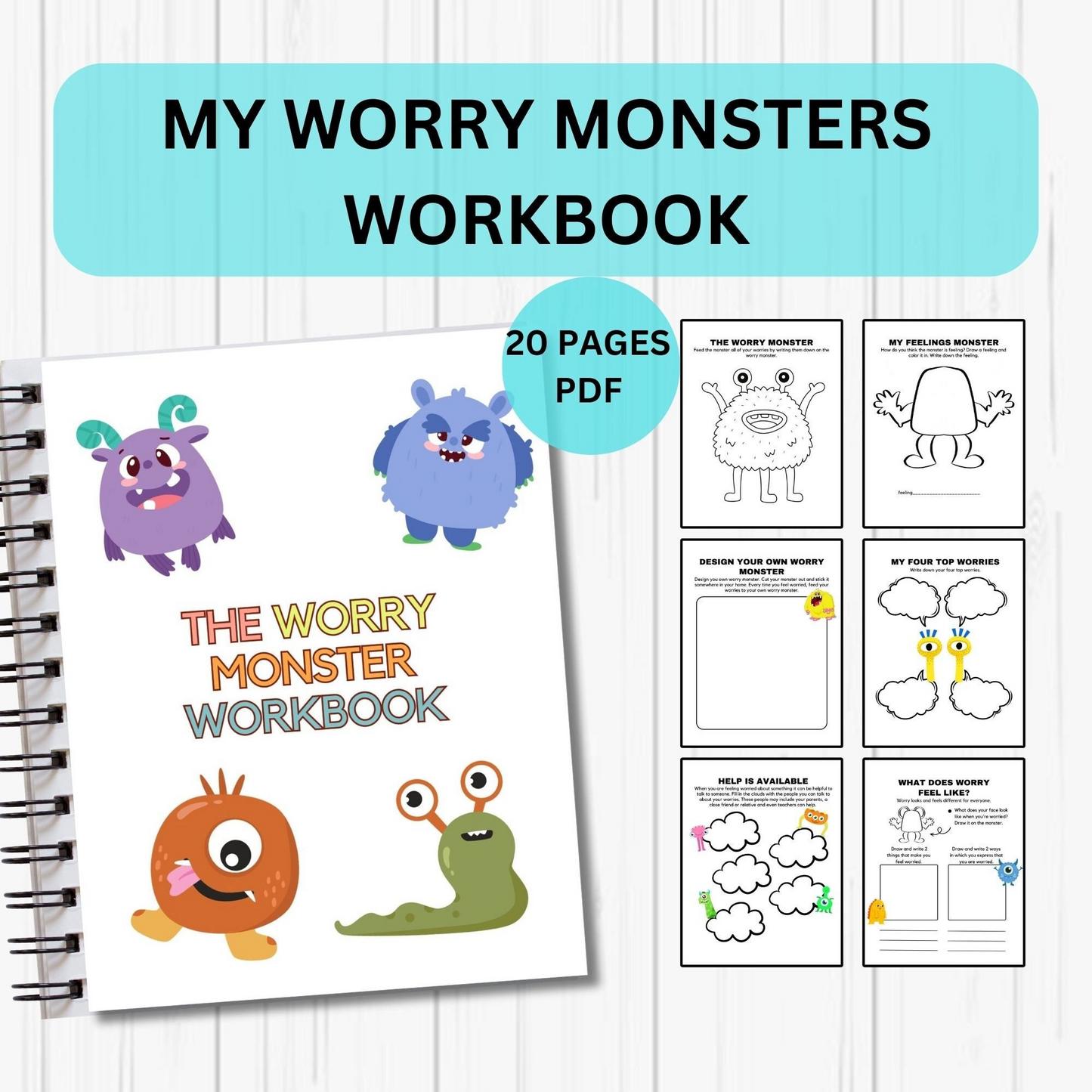 Worry Monster Anxiety Workbook for Kids | CBT Worksheets & Coping Skills | Printable Therapy Resources for Children | School & Home Use